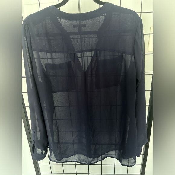 Gap Sheer Long Sleeved Button Up Navy Blouse EUC - Picture 5 of 7